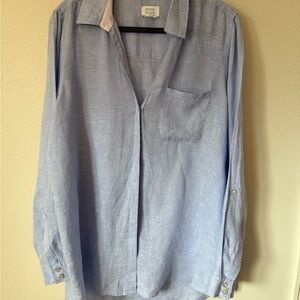 Sigrid Olsen Long Sleeve Linen Button Down Top Blue Medium